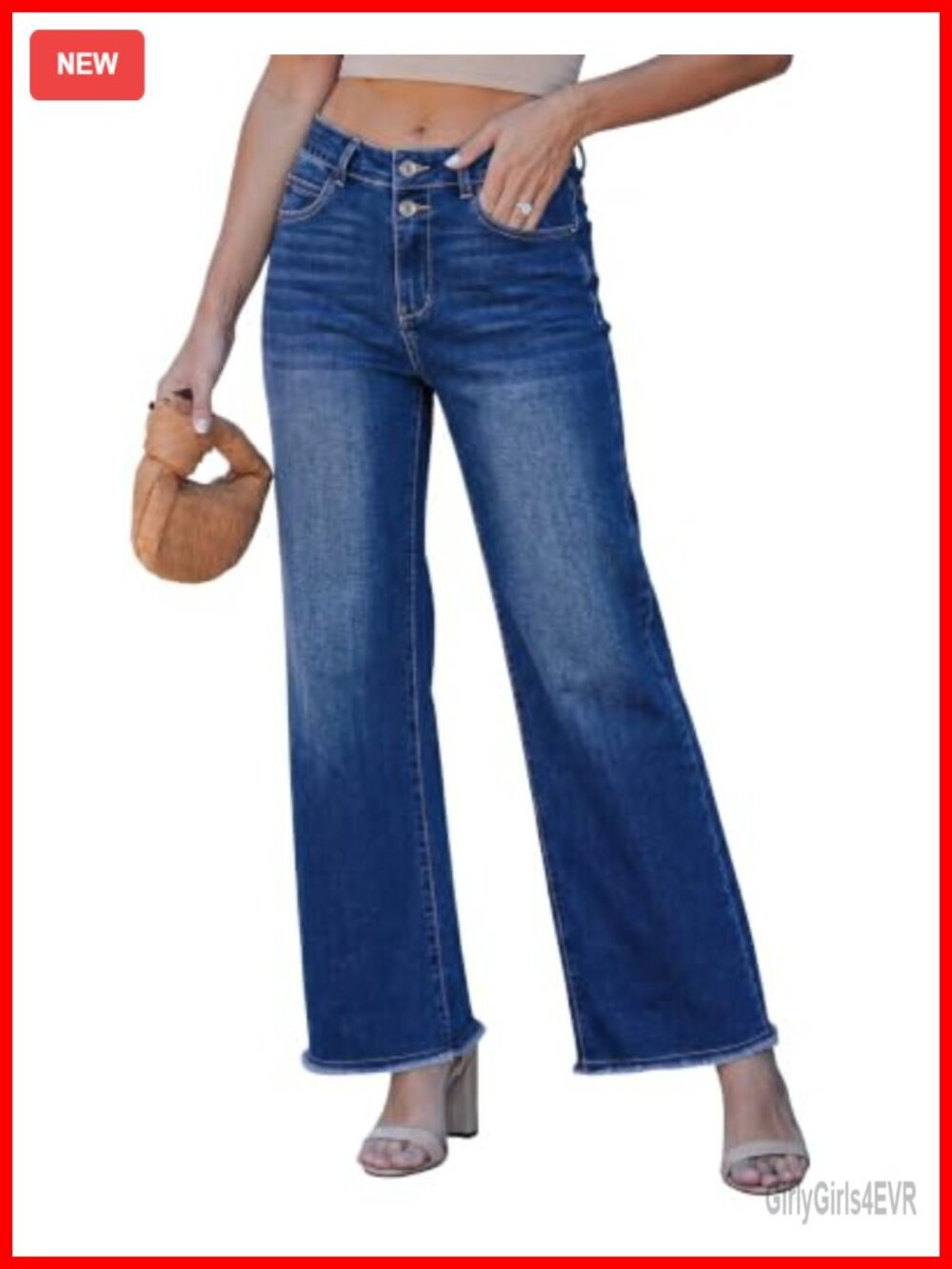 High Waisted Wide Leg Jeans with Stretch, Raw Hem, 29.5 Inch Inseam